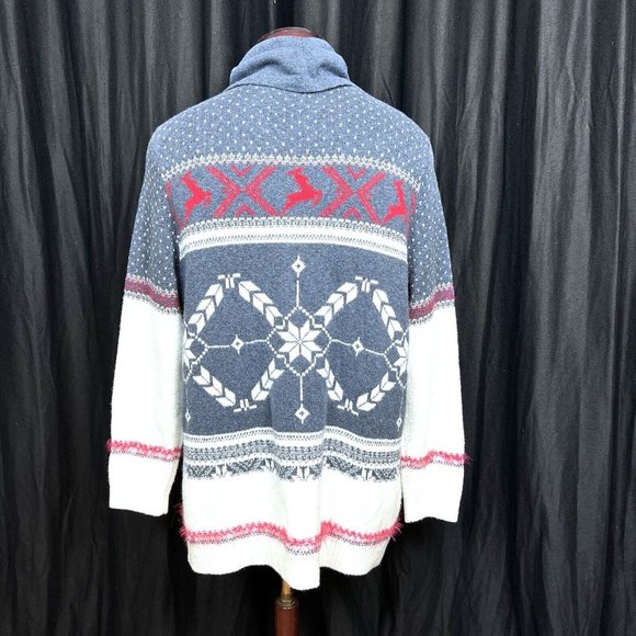 CJ Banks Cowl Neck Sweater Snowflake Pattern  Fair Isle Red White Blue Size 1X - Picture 3 of 10